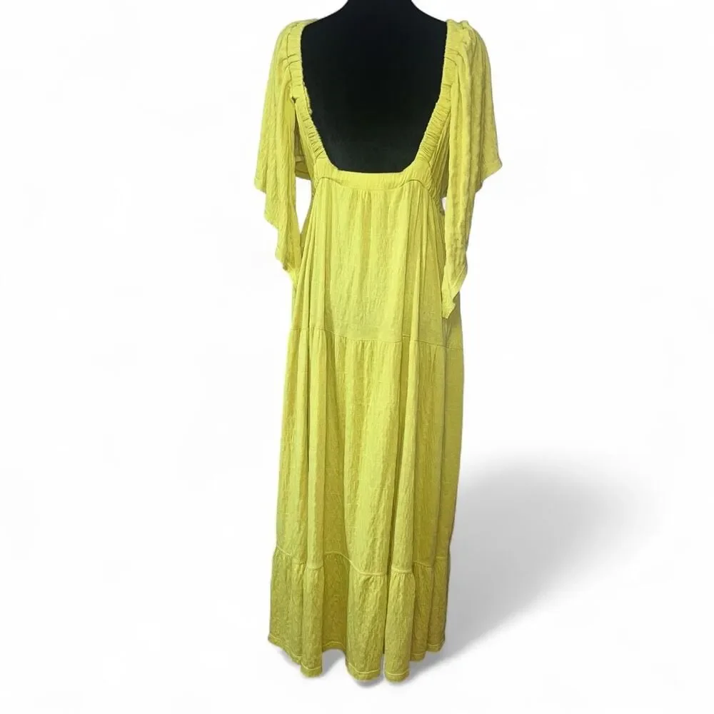 Free People Beach Women's Lime Green Yellow Tiered Maxi Beach Dress SZ M